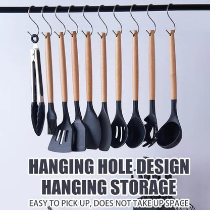 Set cutite otel inoxidabil si ustensile de bucatarie cu tocator, 19 piese, Negru