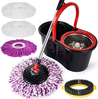 Set Mop Rotativ, Cuva din Inox, 4 Rezerve + Perie Rosturi si Covoare