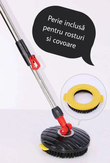 Set Mop Rotativ, Cuva din Inox, 4 Rezerve + Perie Rosturi si Covoare