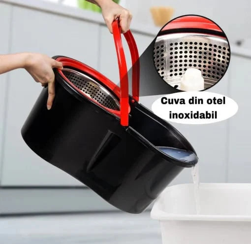 Set Mop Rotativ, Cuva din Inox, 4 Rezerve + Perie Rosturi si Covoare