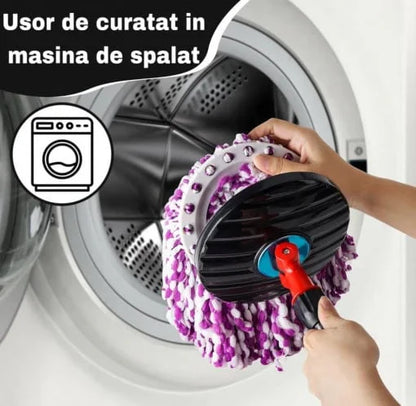 Set Mop Rotativ, Cuva din Inox, 4 Rezerve + Perie Rosturi si Covoare